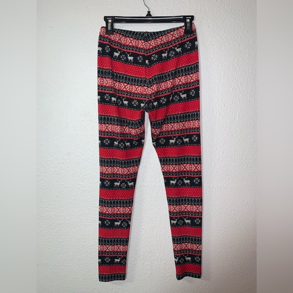 Pink Republic Christmas print Leggings Sz M snowflake reindeer Red white black - Picture 9 of 12